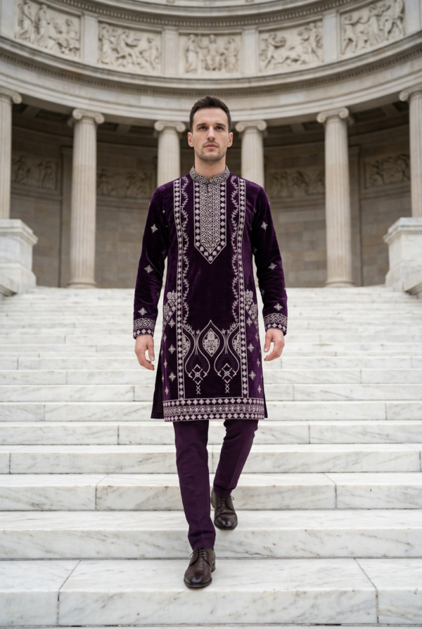Royal Velvet Embroidered Kurta Pajama
