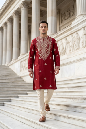 Royal Crimson Embroidered Kurta Pajama
