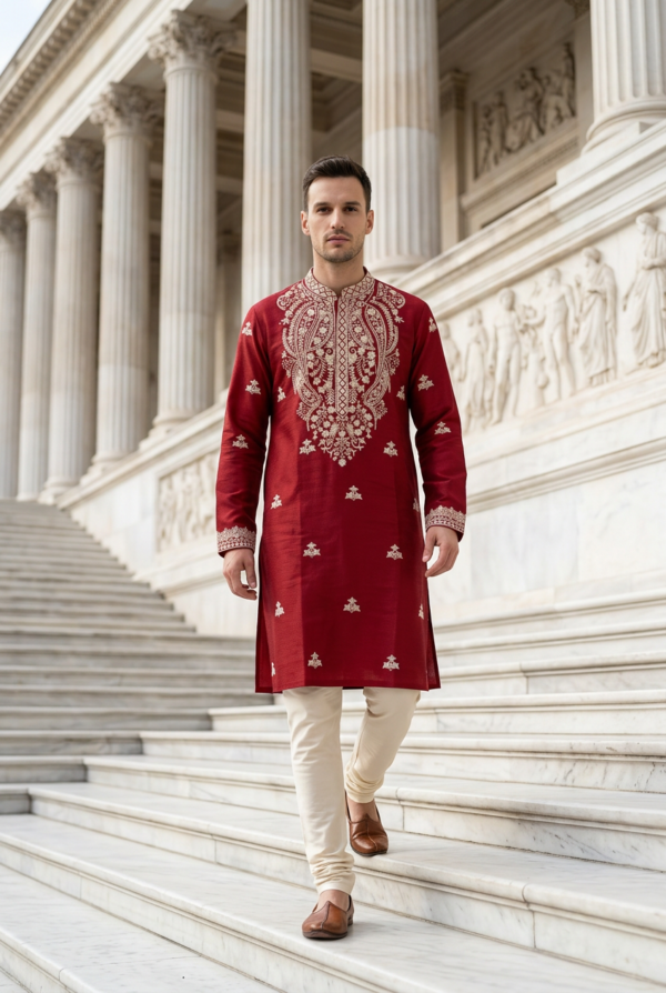 Royal Crimson Embroidered Kurta Pajama