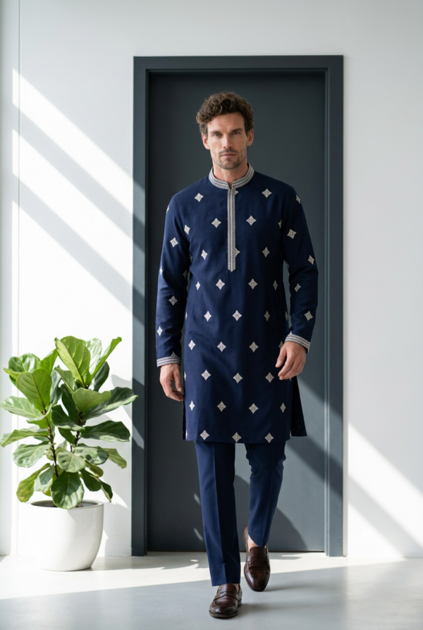 Royal Navy Blue Embroidered Kurta Pajama