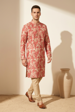 Royal Coral Floral Print Kurta Pajama