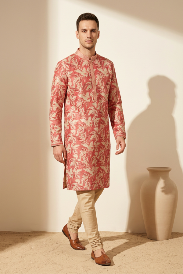 Royal Coral Floral Print Kurta Pajama