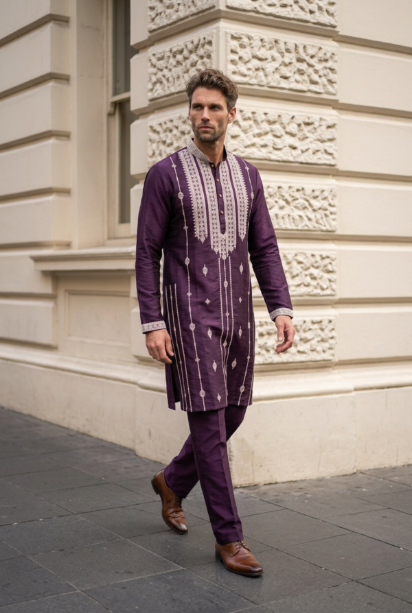 Royal Plum Embroidered Kurta Pajama