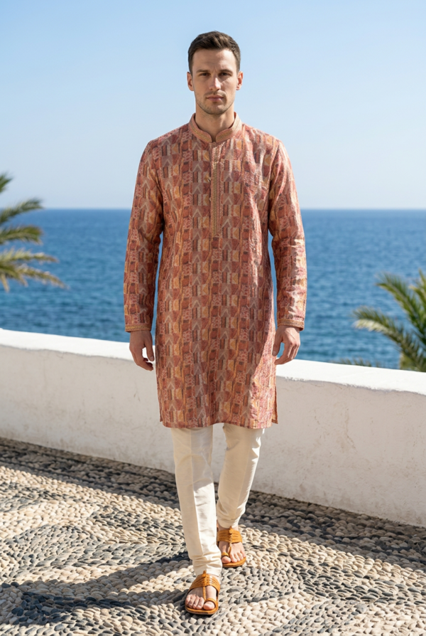 Royal Rust Geometric Print Kurta Pajama