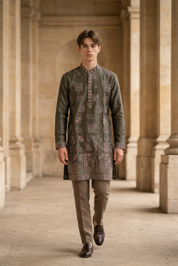 Royal Olive Heritage Printed Kurta Pajama