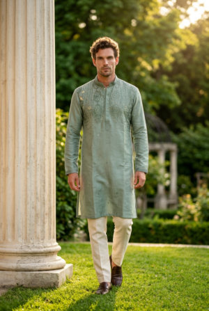 Royal Sage Green Embroidered Kurta Pajama