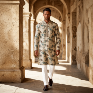 Royal Ivory Botanical Print Kurta Pajama