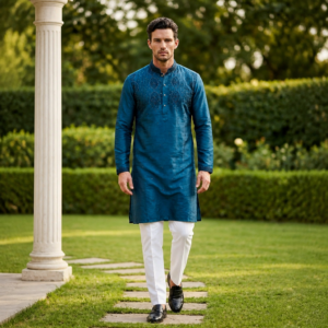 Royal Teal Blue Embroidered Kurta Pajama