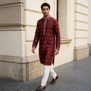 Royal Maroon Motif Embroidered Kurta Pajama