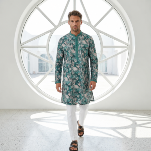 Royal Teal Floral Print Kurta Pajama