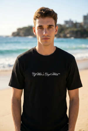 Coastal Script Black Ribbed T-Shirt
