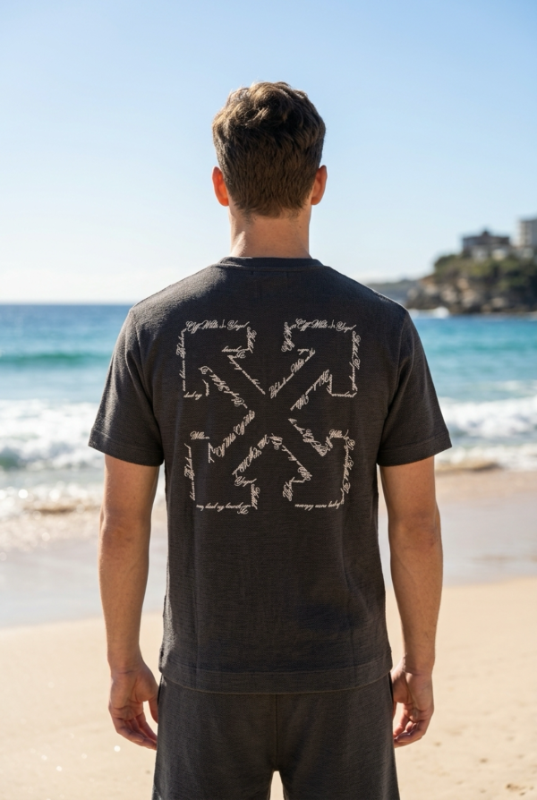 Coastal Script Black Ribbed T-Shirt