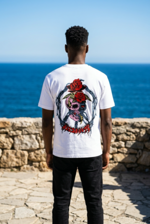 Rose Skull Graphic White T-Shirt